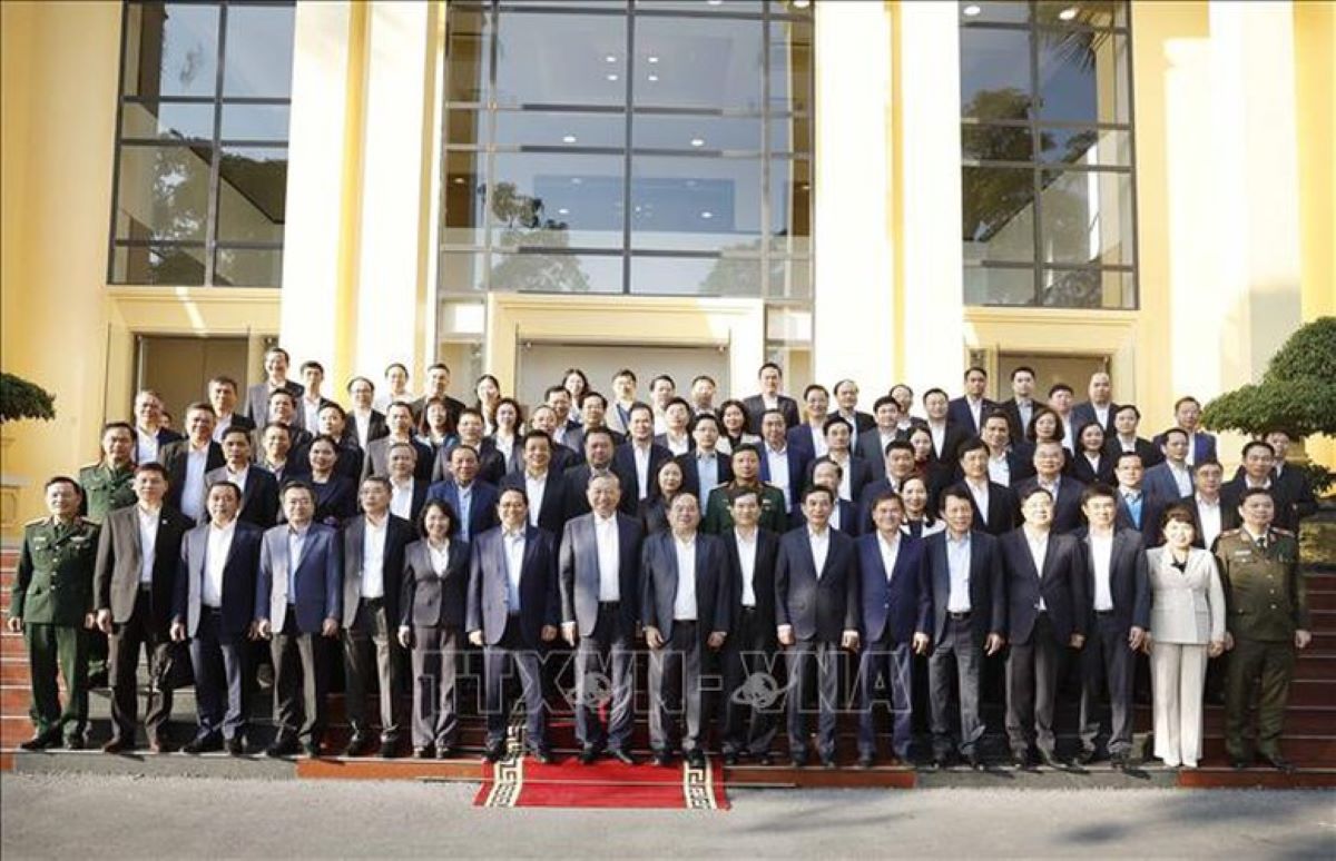 Tong Bi thu To Lam, Thu tuong Pham Minh Chinh va cac dai bieu. Anh: TTXVN