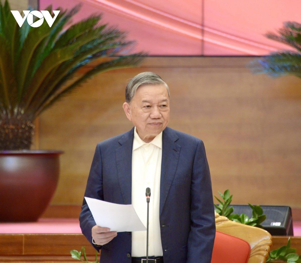 Tong Bi thu To Lam phat bieu ket luan tai buoi lam viec. Anh: VOV