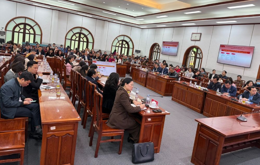 Các đại biểu tại điểm cầu Đảng ủy Mặt trận Tổ quốc, các đoàn thể Trung ương. Ảnh: Việt Thắng 