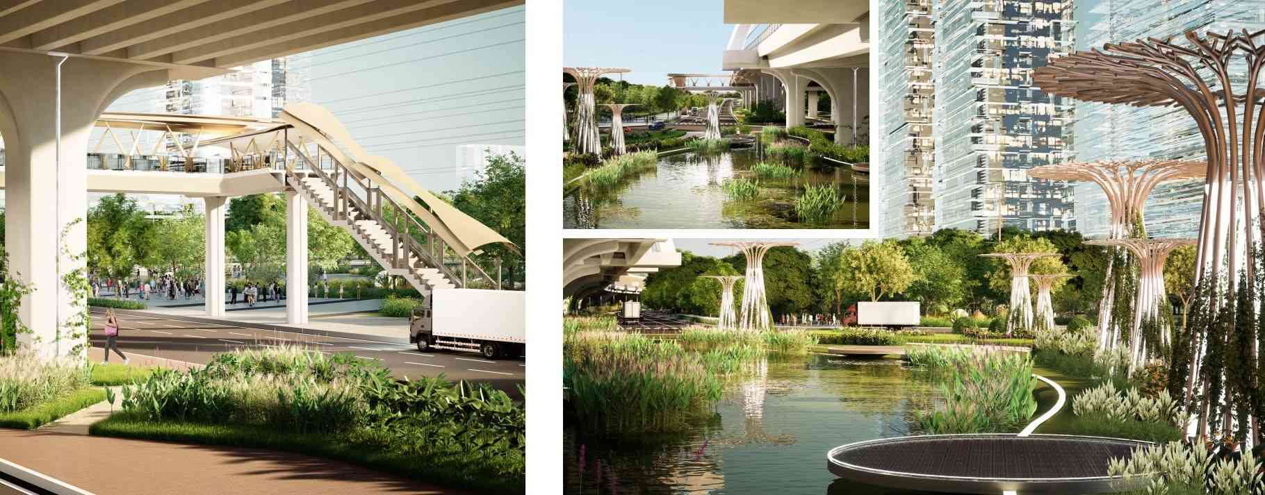 Duoi duong tren cao se duoc bo tri cac hang muc canh quan.  Anh: So Xay dung TPHCM