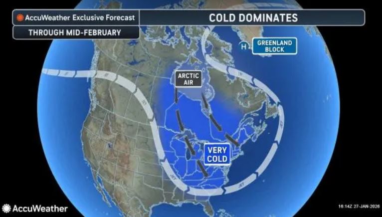The harsh weather forecast with temperatures lower than the multi-year average from 5-9 degrees Celsius will last until mid-December in the US. Photo: AccuWeather