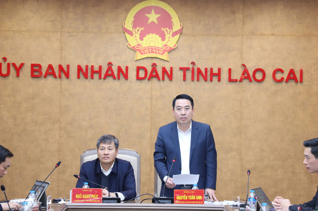 Ông Nguyễn Tuấn Anh - Chủ tịch UBND tỉnh Lào Cai phát biểu kết luận hội nghị. Ảnh: Linh Vũ