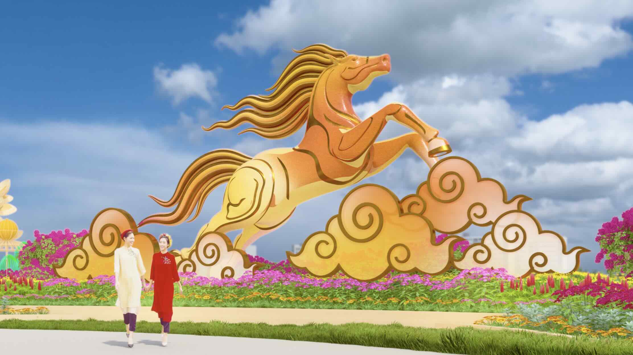 From the Thuong Bac communal house porch, Ngoa Giong stands out in the spacious Perfume River space, connecting the ancient beauty of Hue with the new spring rhythm (animate scenery in Thuong Bac Park). Photo: Quang An.