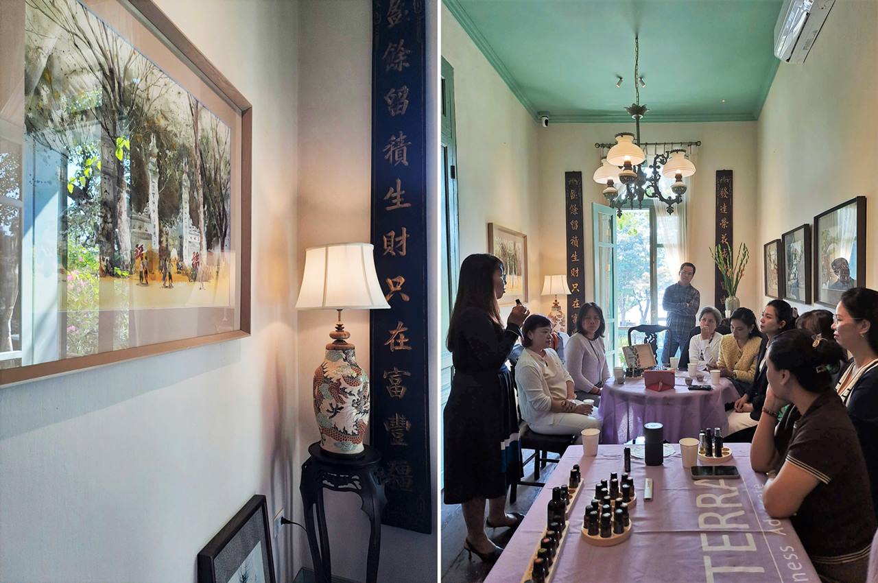 Du khách đến đây được tham gia các workshop văn hóa, xem tranh, thưởng trà, ngắm phố và hồ Gươm. Ảnh: Đan Thanh