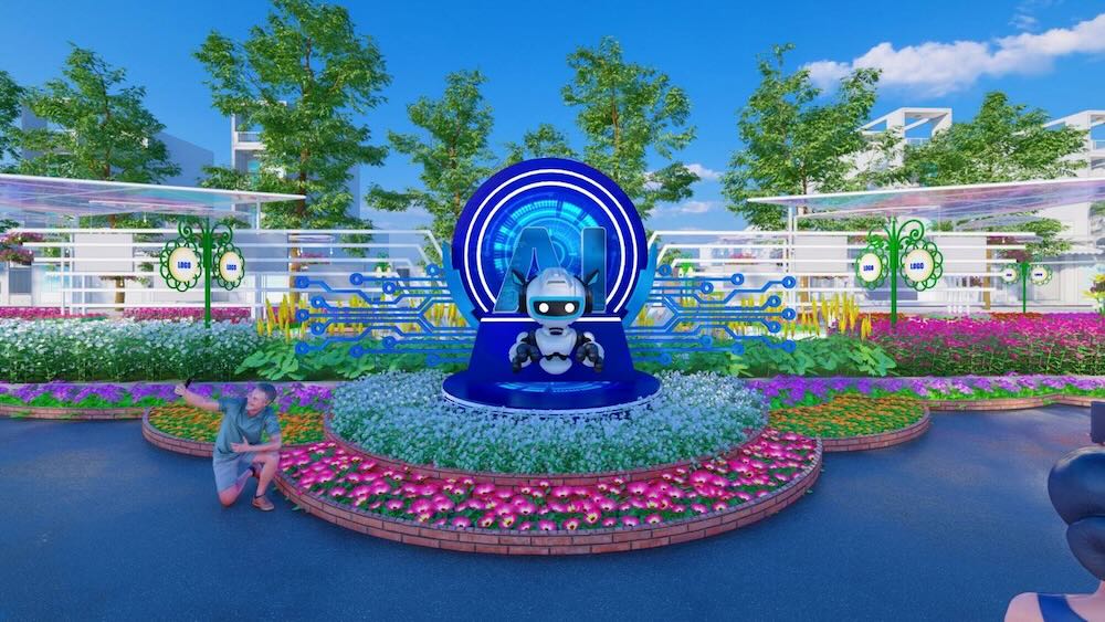 Mô hình công nghệ, trí tuệ nhân tạo (AI), có hiệu ứng và tương tác với khách tham quan.