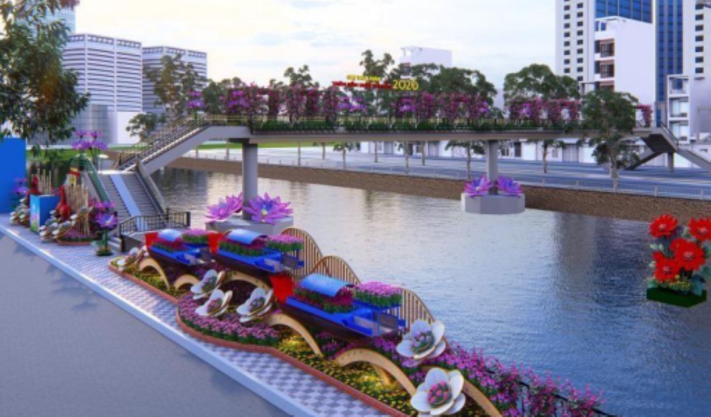 El mercado de flores de primavera En el muelle y debajo del barco Tet Binh Ngo 2026 se llevará a cabo del 2 al 15 de febrero. Foto: Proporcionada por el Comité Popular del barrio de Phu Dinh