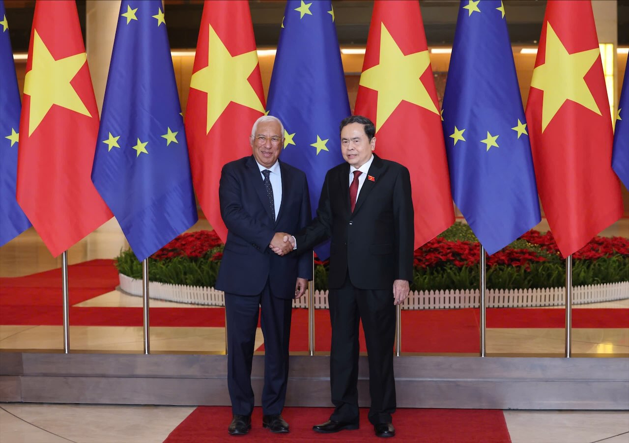 Chủ tịch Quốc hội Trần Thanh Mẫn và Chủ tịch Hội đồng Châu Âu Antonio Costa. Ảnh: Hải Nguyễn