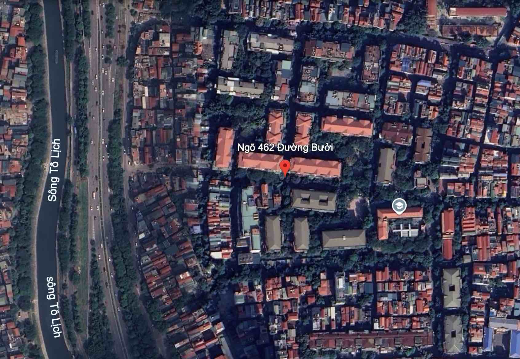 Hanoi prepares to enforce 2 land plots in alley 462 Buoi street. Photo: Google Earth