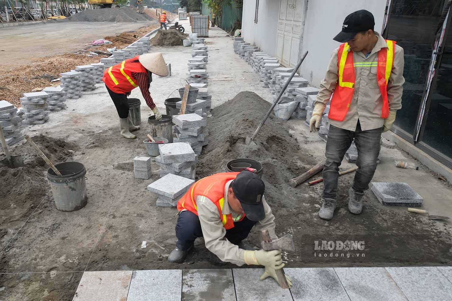 Cong nhan day nhanh tien do thi cong tren cong truong du an.