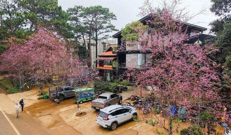 Cac tuyen duong tai thi tran Mang Den tap nap cac phuong tien ca nhan cua du khach. Anh: Vien Nguyen