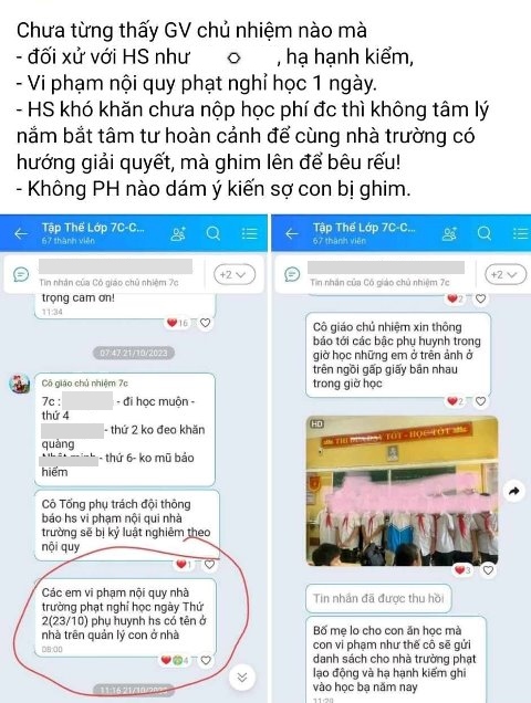 Phu huynh buc xuc khi hoc sinh vi pham bi neu ten cong khai trong nhom lop. Anh: Q.D