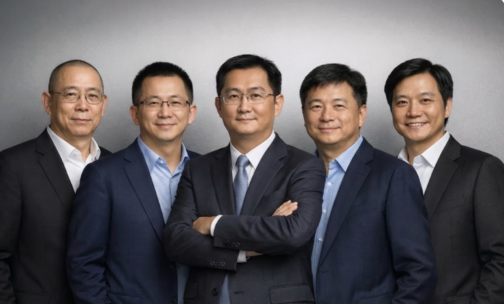 Portraits of Chinese billionaires (from left to right: Zhong Shanshan, Zhang Yiming, Ma Huateng, Robin Zeng and Lei Jun). Graphics: Minh Huy