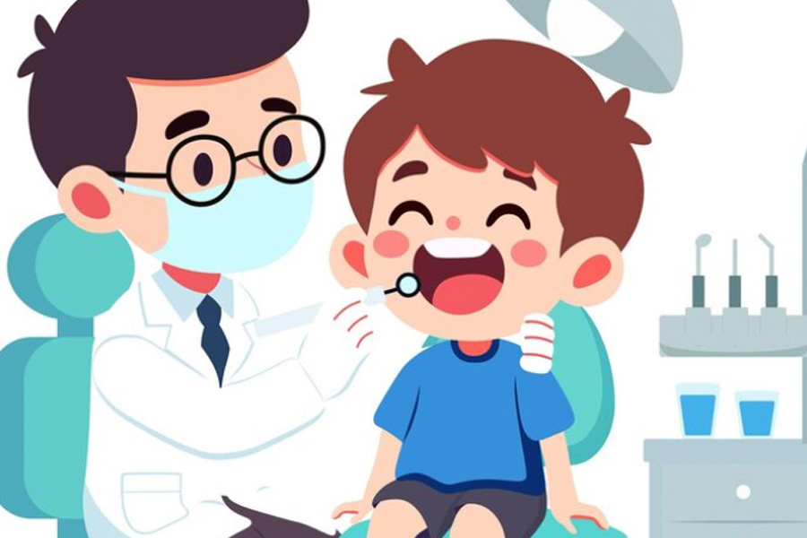 Time for the first dental examination and how to care for children's teeth. Graphics: Thien Nhan