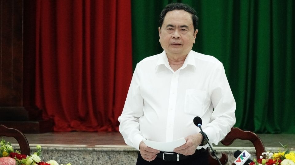 Chủ tịch Quốc hội Trần Thanh Mẫn phát biểu chỉ đạo tại buổi làm việc với tỉnh Vĩnh Long về công tác chuẩn bị bầu cử. Ảnh: Hoàng Lộc