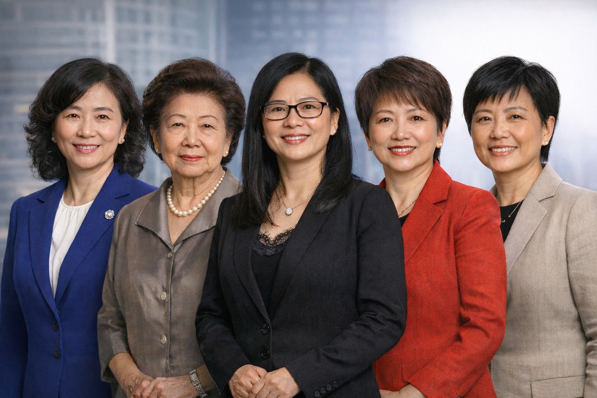 Portraits of 5 self-made female billionaires (from left to right: Zhong Huijuan - Kwong Siu-hing - Zhou Qunfei - Fan Hongwei - Wu Yajun, the richest in Asia, according to Forbes. Graphics: Minh Huy