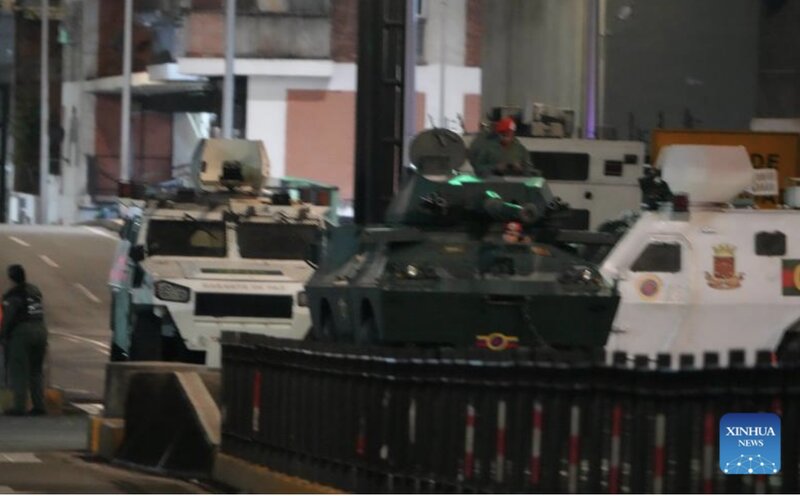 Military vehicle near the Venezuelan President's residence on January 3. Photo: Xinhua