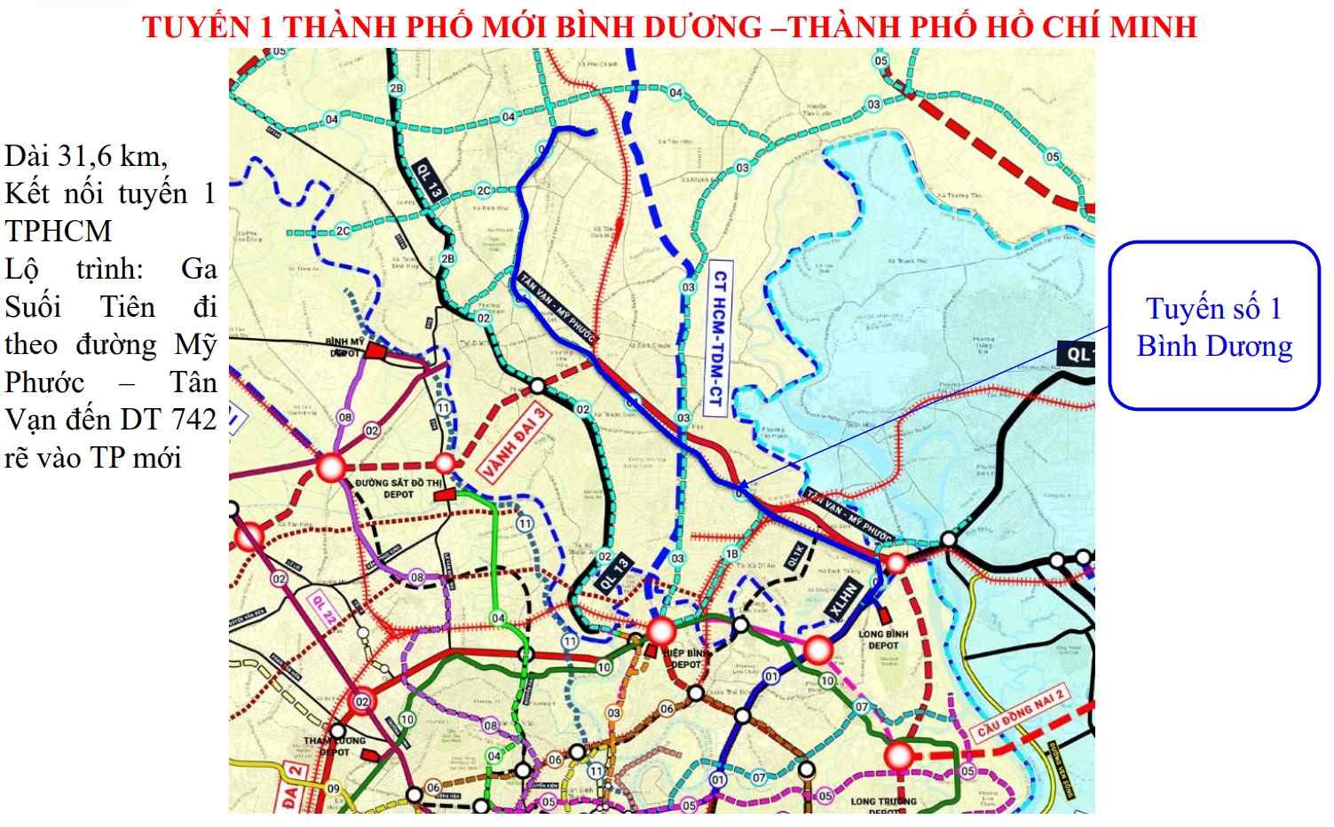 Huong tuyen Metro Thanh pho moi Binh Duong - Suoi Tien.  Anh: MAUR