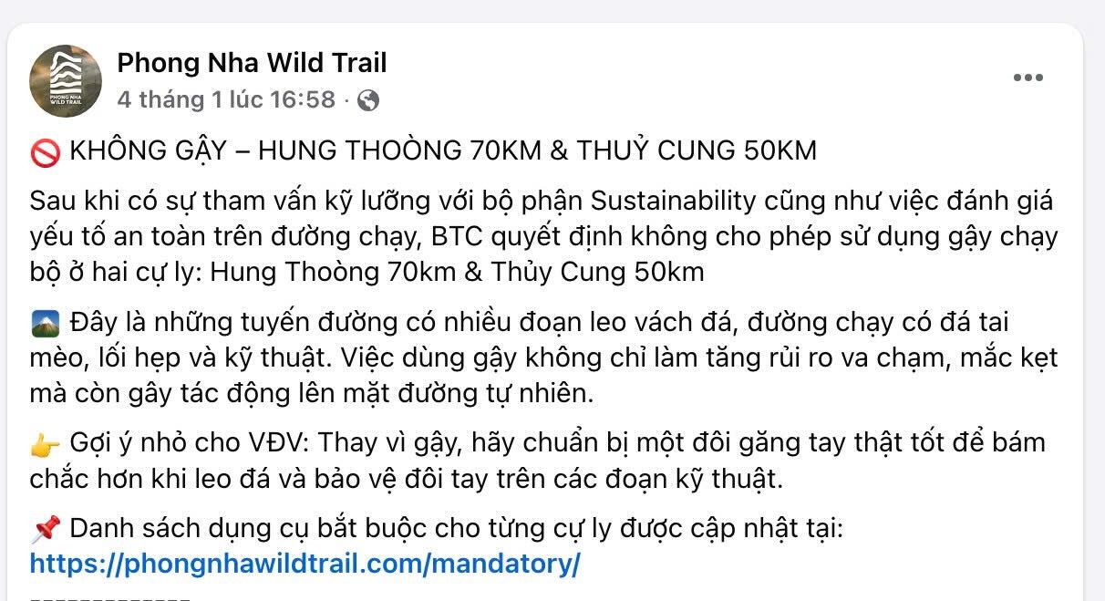 Announcer not allowing the use of a walking stick of the Phong Nha Wild Trail race causing controversy. Photo: Cong Sang