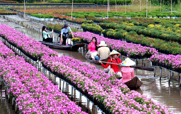 Du khach tham quan cac khu vuon hoa kieng tai Lang hoa Sa Dec. Anh: Ban to chuc.