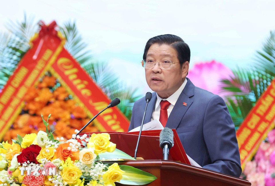 Uy vien Bo Chinh tri, Bi thu Trung uong Dang, Truong Ban Noi chinh Trung uong Phan Dinh Trac doc Dien van Le ky niem. Anh: Phuong Hoa/TTXVN 