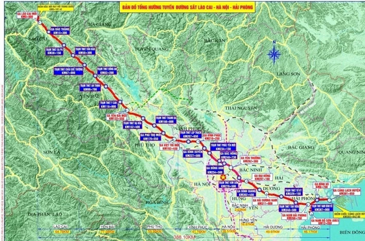 Ban do huong tuyen duong sat Lao Cai - Ha Noi - Hai Phong. Anh: Dinh Dai