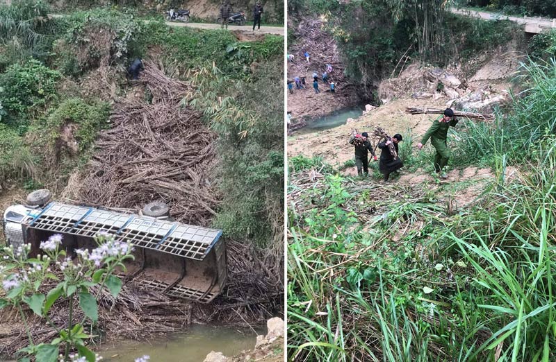 Police forces and militia support people to overcome the consequences of the accident. Photo: Phuc Hoa Commune
