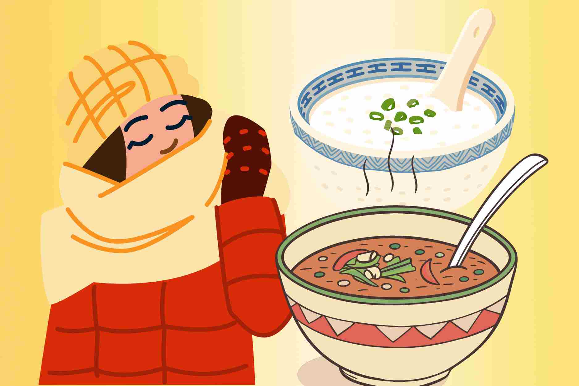 Light snacks help the elderly keep their bodies warm when the weather is cold