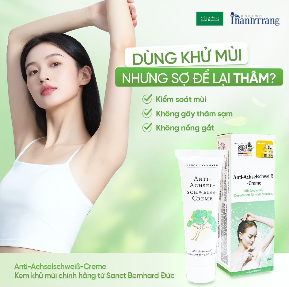 Kem khu mui Anti-Achselschweiß-Creme huong thom nhe, khong gay tham sam. Anh: Thanh Trang Pharma