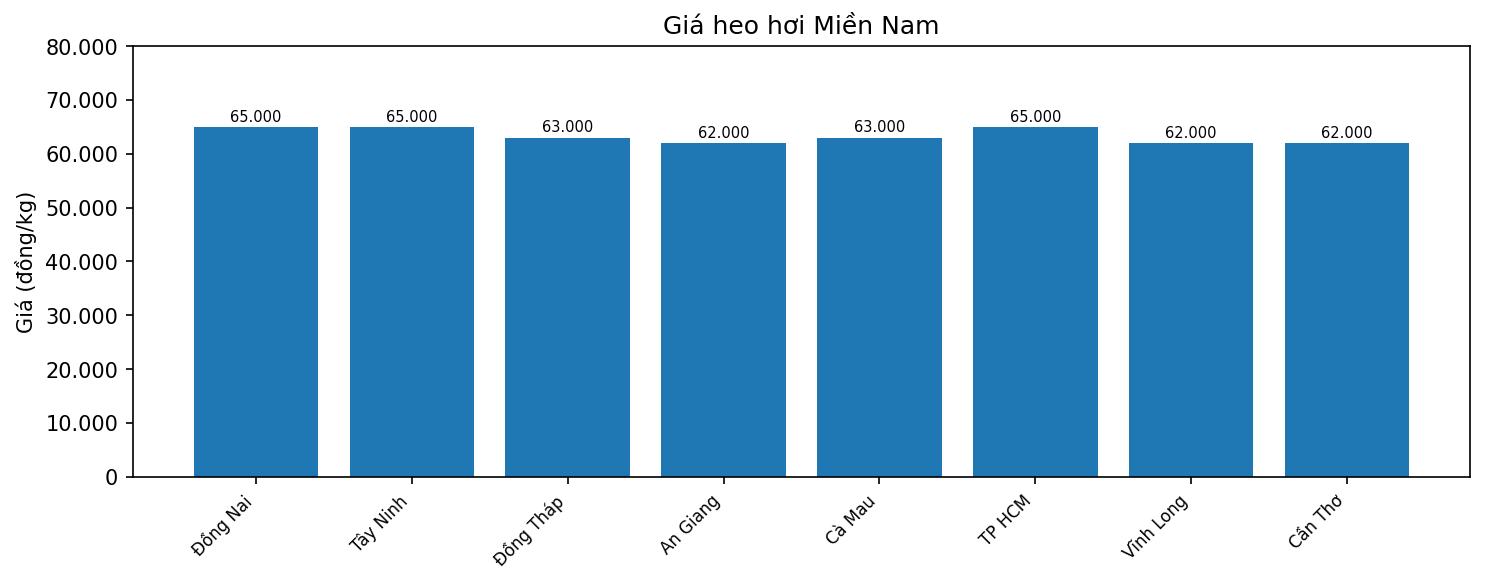 Gia heo hoi hom nay 6.1 tai mien Nam. Do hoa: Thuy Linh.