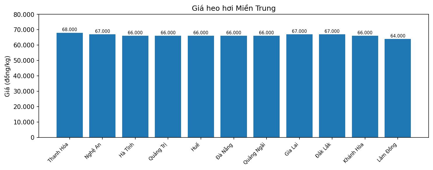 Gia heo hoi hom nay 6.1 tai mien Trung. Do hoa: Thuy Linh.