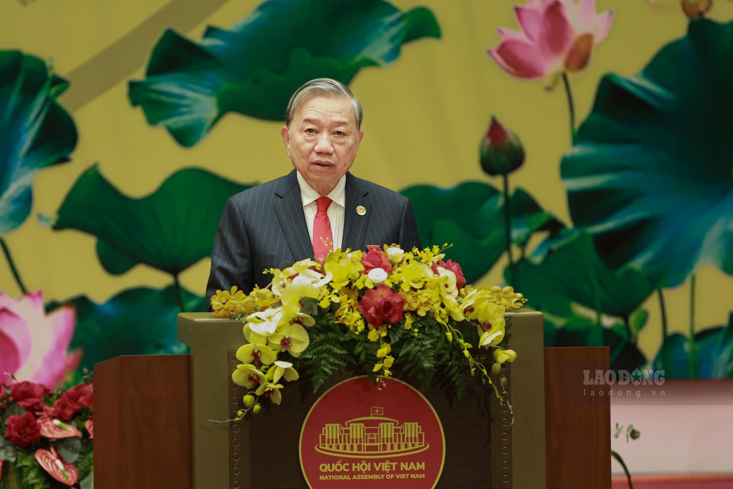 Tong Bi thu To Lam phat bieu tai Le ky niem 80 nam Ngay Tong tuyen cu dau tien bau Quoc hoi Viet Nam. Anh: Hai Nguyen. 