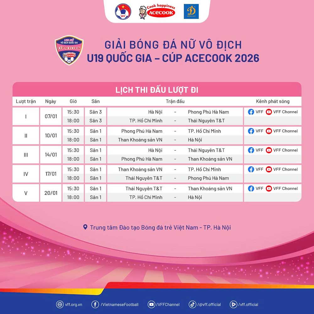 Lich thi dau giai U19 nu Quoc gia 2026. Anh: VFF