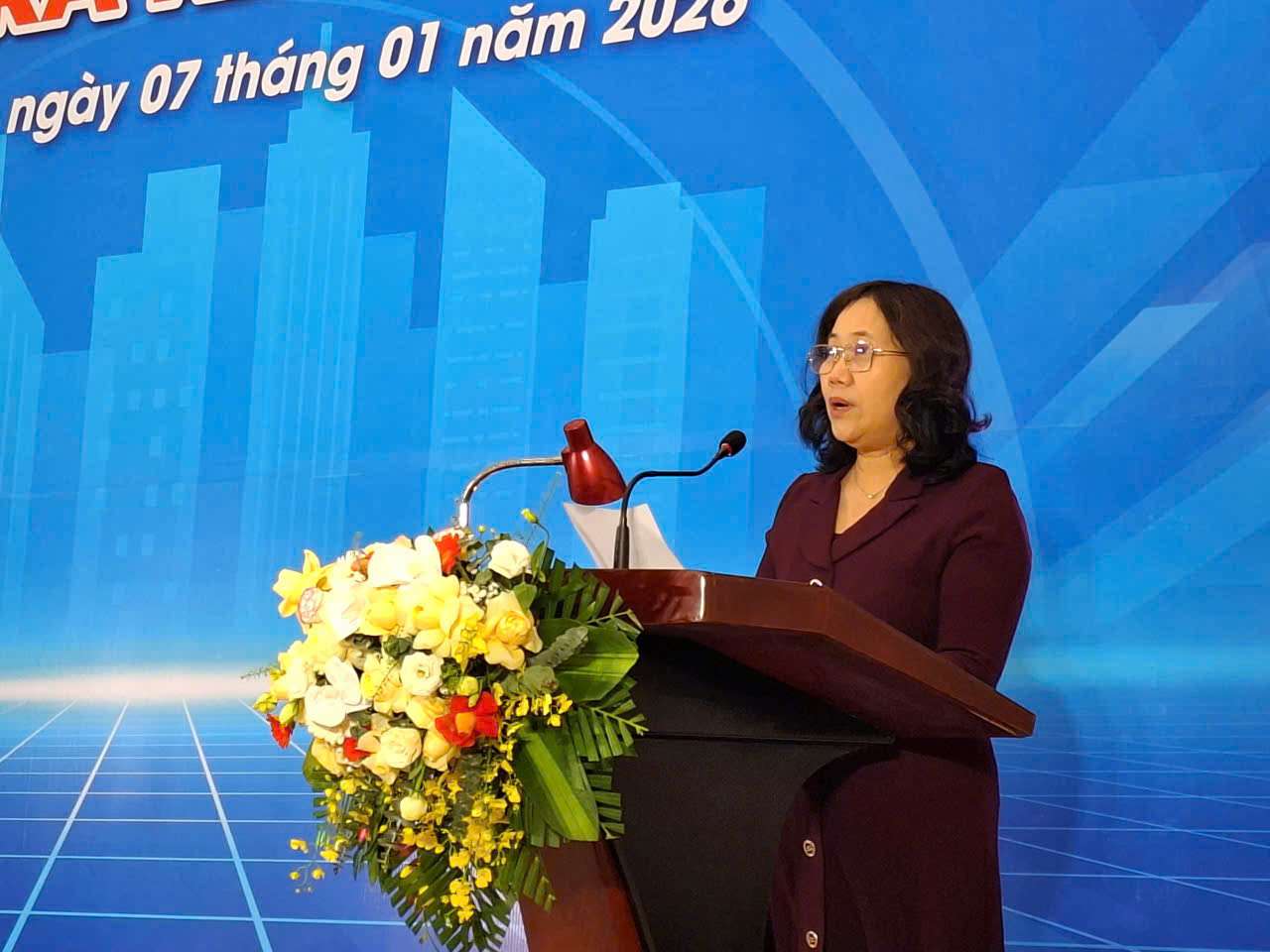 Ms. Nguyen Thi Huong, Director of the Statistics Department, speaks at the Launching Ceremony of the 2026 Economic Census. Photo: Tuyet Lan