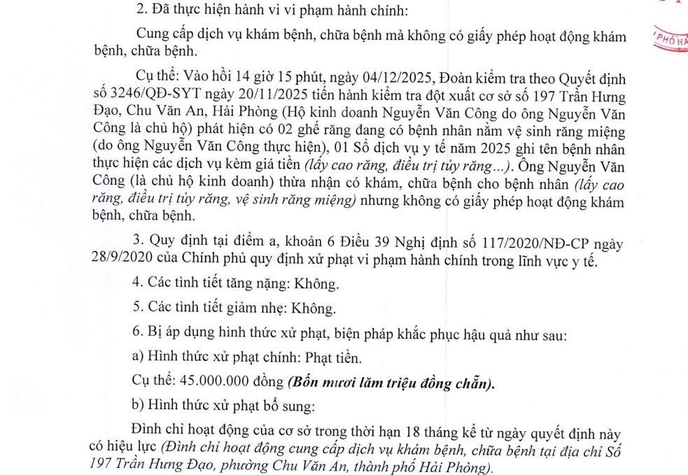 Decision on penalties of Hai Phong Department of Health. Photo: Hai Phong Department of Health E-Portal