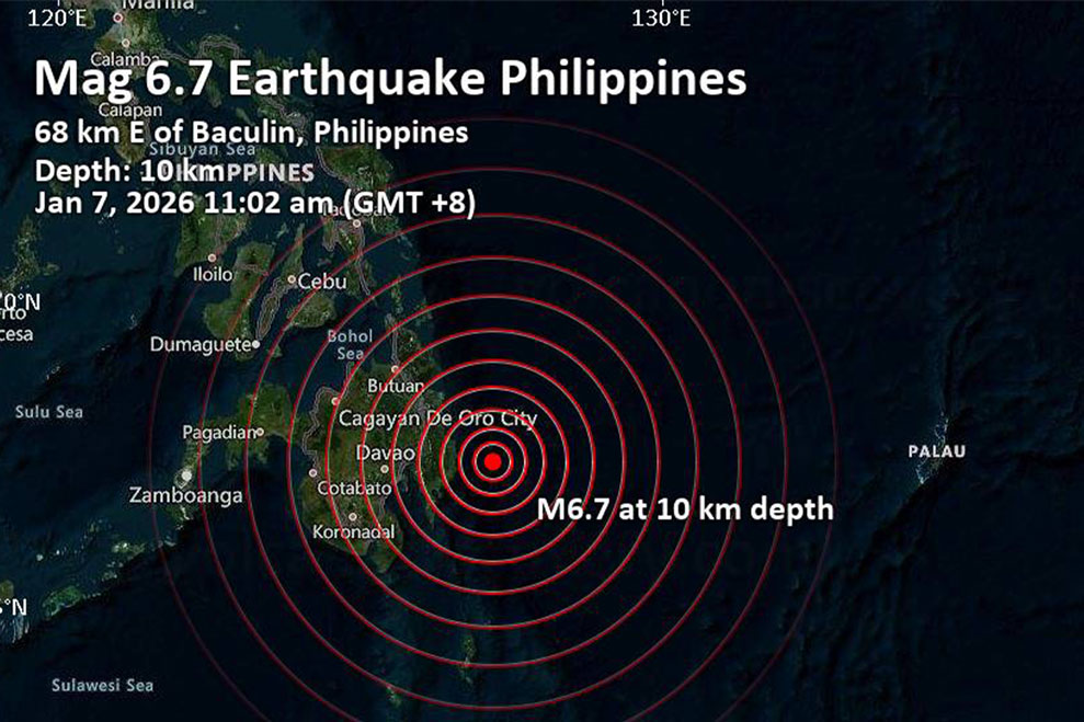 The red area marks the area affected by the earthquake on January 7 in the Philippines. Photo: Volcano Discovery