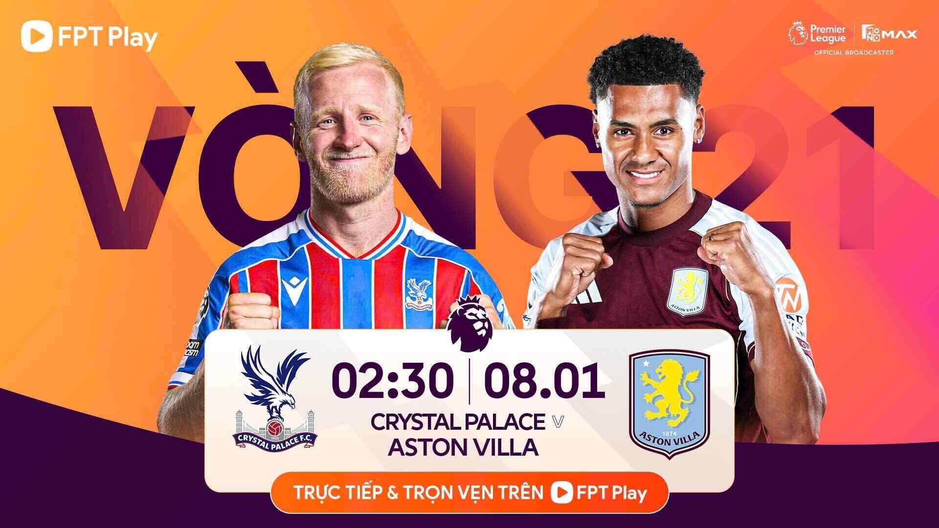 Crystal Palace vs. Aston Villa in the Premier League. Graphics: FPT Play