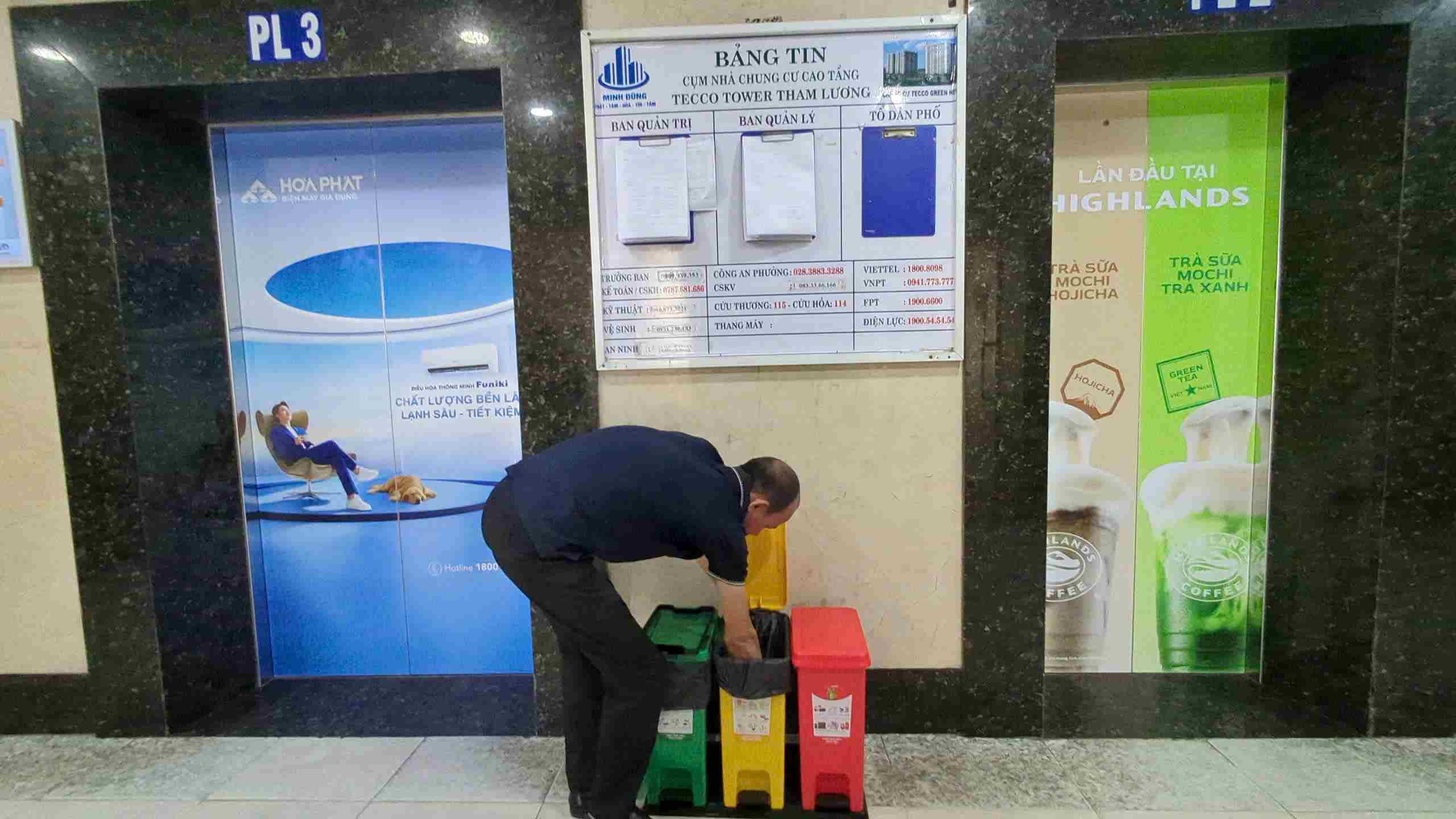 An apartment building in Ho Chi Minh City places waste sorting bins at the source. Photo: Minh Tam