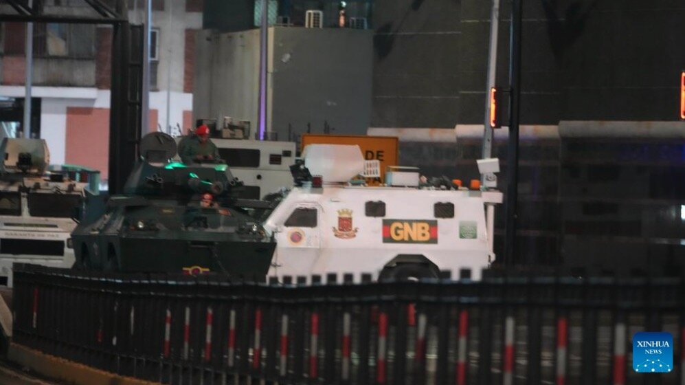Military vehicles near the Venezuelan President's residence on the night of the US attack. Photo: Xinhua