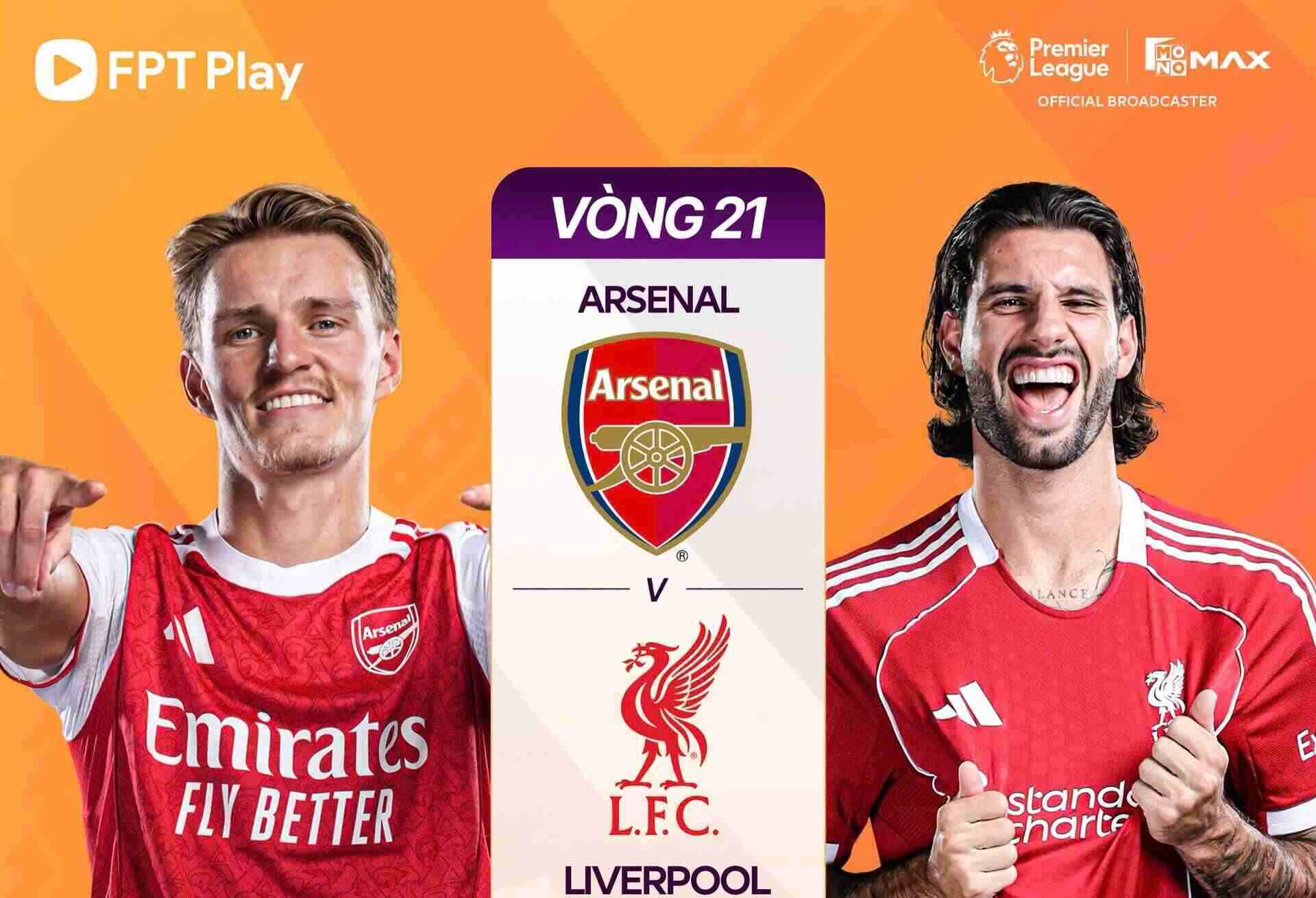 Arsenal vs. Liverpool in the Premier League. Graphics: FPT Play