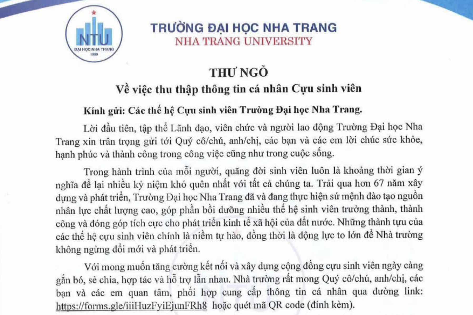 Nha Trang University has announced the collection of personal information of alumni. Photo: Huu Long