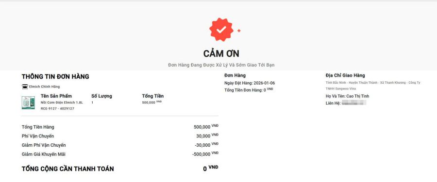 Doan vien Cong ty TNHH Sungwooo Vina (tinh Bac Ninh) dat mua hang thanh cong tren Cho Tet Cong doan truc tuyen 2026. Anh: NVCC