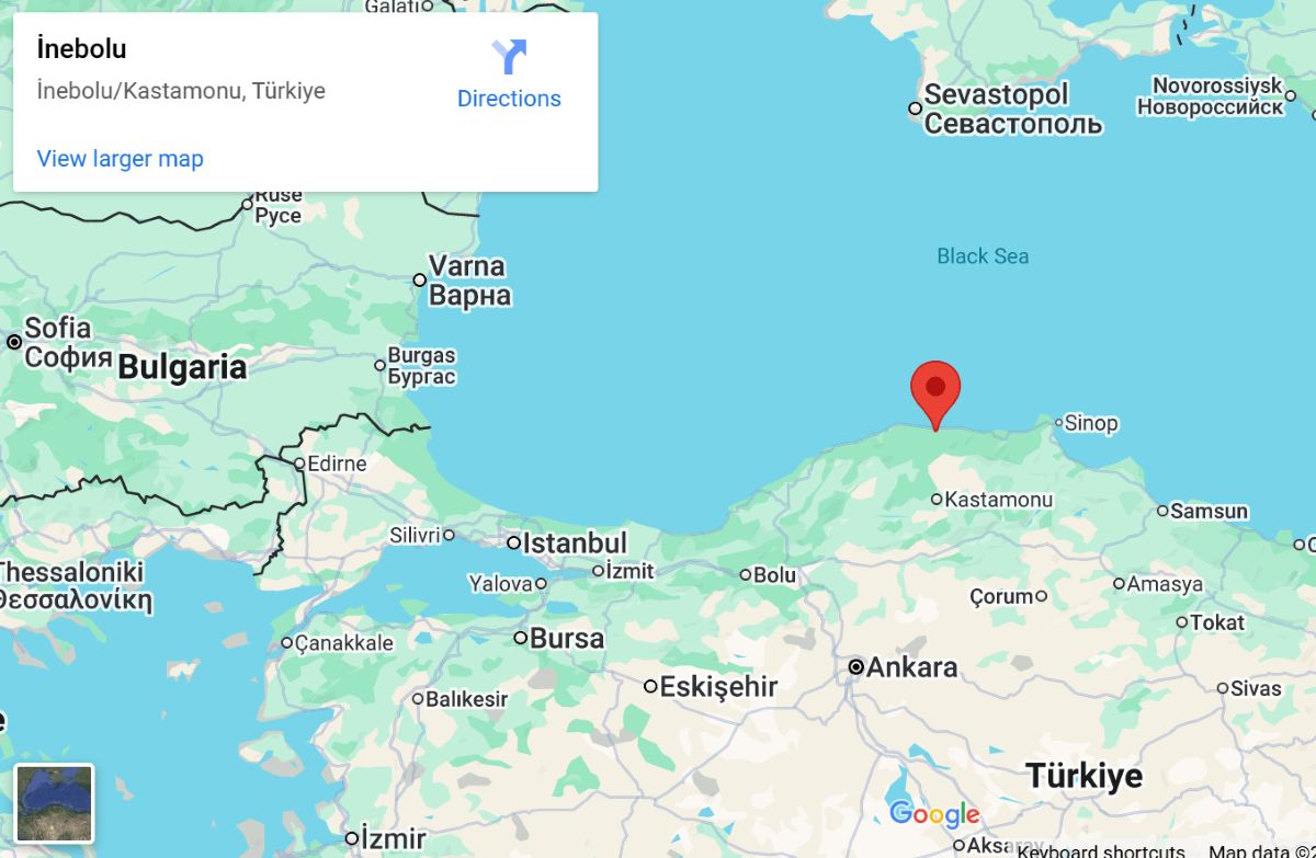 The oil tanker attack towards Russia occurred off the coast of İnebolu, a port town on the Black Sea coast of Turkey. Photo: Google Map