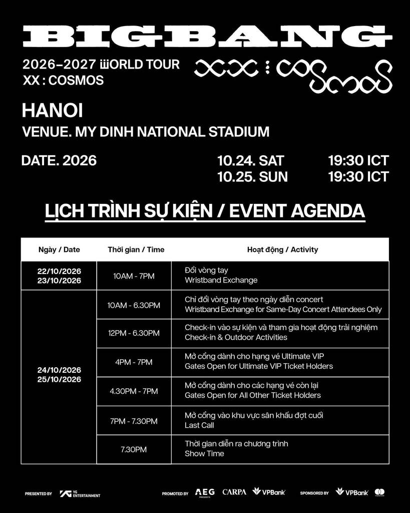 Lịch trình sự kiện được ban tổ chức concert BigBang công bố. Ảnh: Ban tổ chức