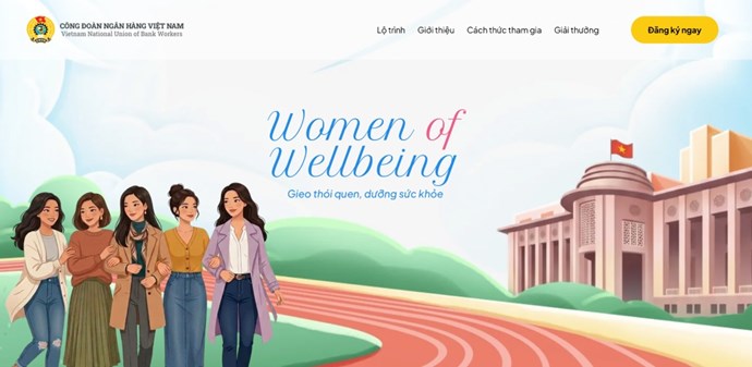 Trang web Chương trình “Women of Wellbeing – Gieo thói quen, dưỡng sức khỏe” năm 2026 do Công đoàn Ngân hàng Việt Nam tổ chức. Ảnh: Công đoàn Ngân hàng Việt Nam
