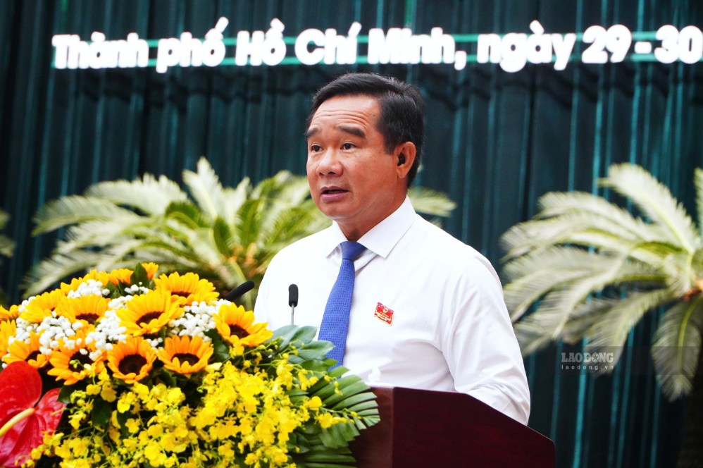 &Ocirc;ng Nguyễn Văn Được, Ủy vi&ecirc;n Trung ương Đảng, Ph&oacute; B&iacute; thư Th&agrave;nh ủy, Chủ tịch UBND TPHCM ph&aacute;t biểu. Ảnh: Ngọc &Aacute;nh