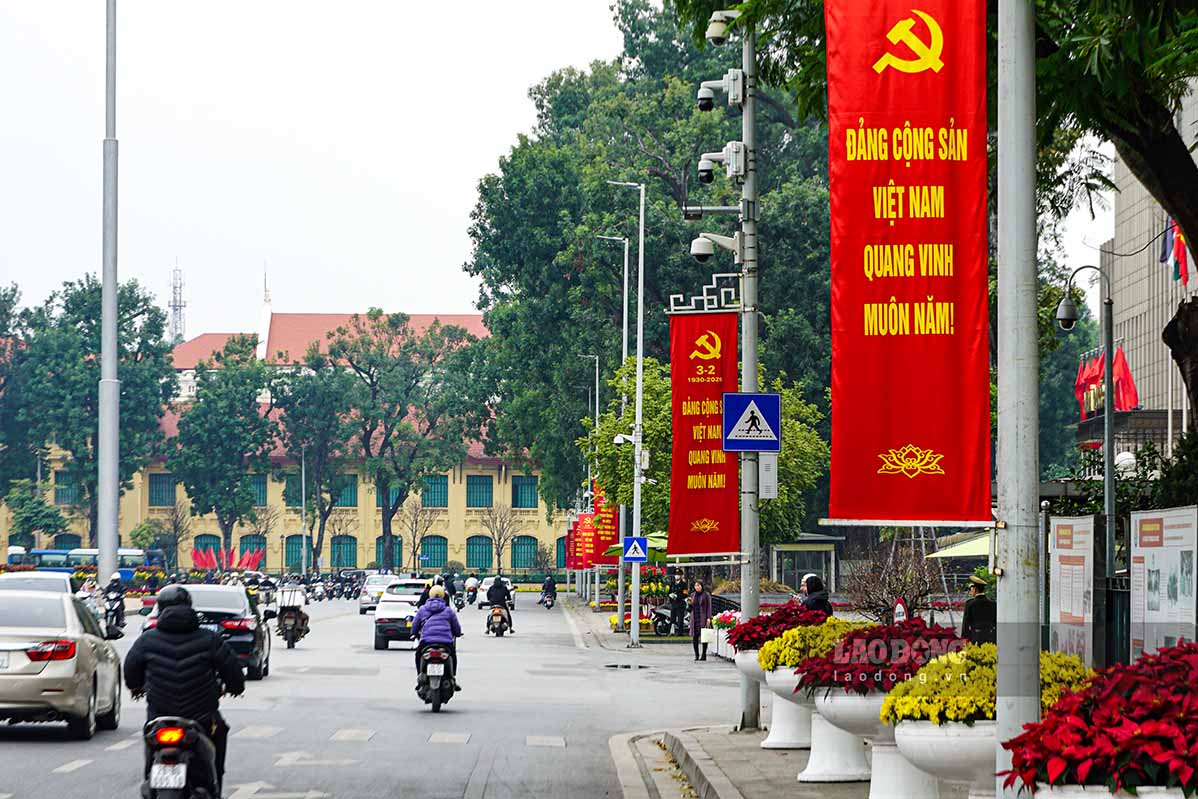 Đường Độc Lập rực rỡ sắc cờ hoa.