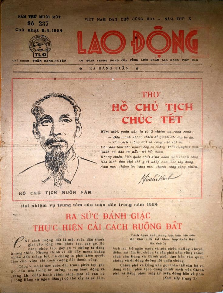 Báo Lao Động số 237, ra ngày 3.1.1954. Ảnh: Khắc Tuấn