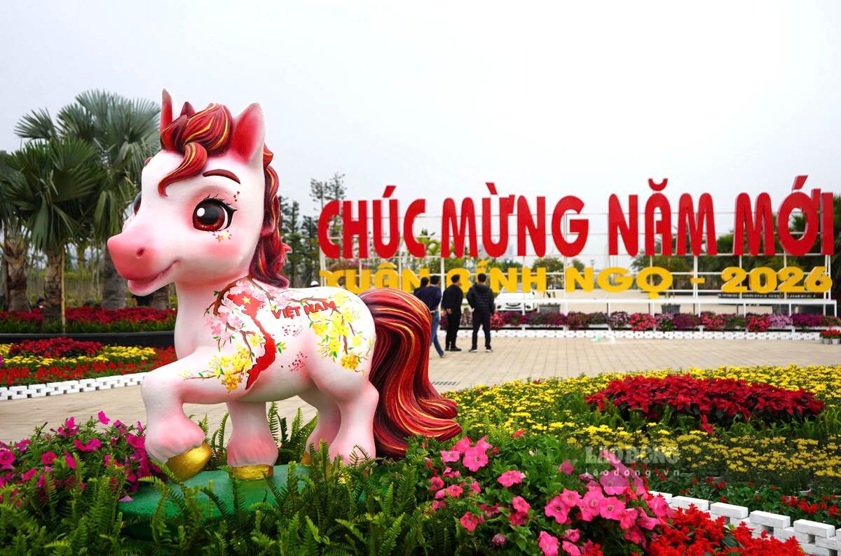 Thân chú ngựa trắng còn được vẽ hình bản đồ Việt Nam, phía sau là hàng chữ chúc mừng năm mới Xuân Bính Ngọ 2026 khổ lớn, hứa hẹn trở thành điểm check in mới của người dân thành phố trong dịp Tết năm nay.