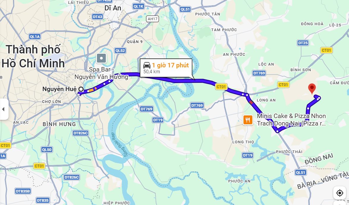 Lộ trình từ trung tâm TPHCM đi sân bay Long Thành.  Ảnh: Minh Quân