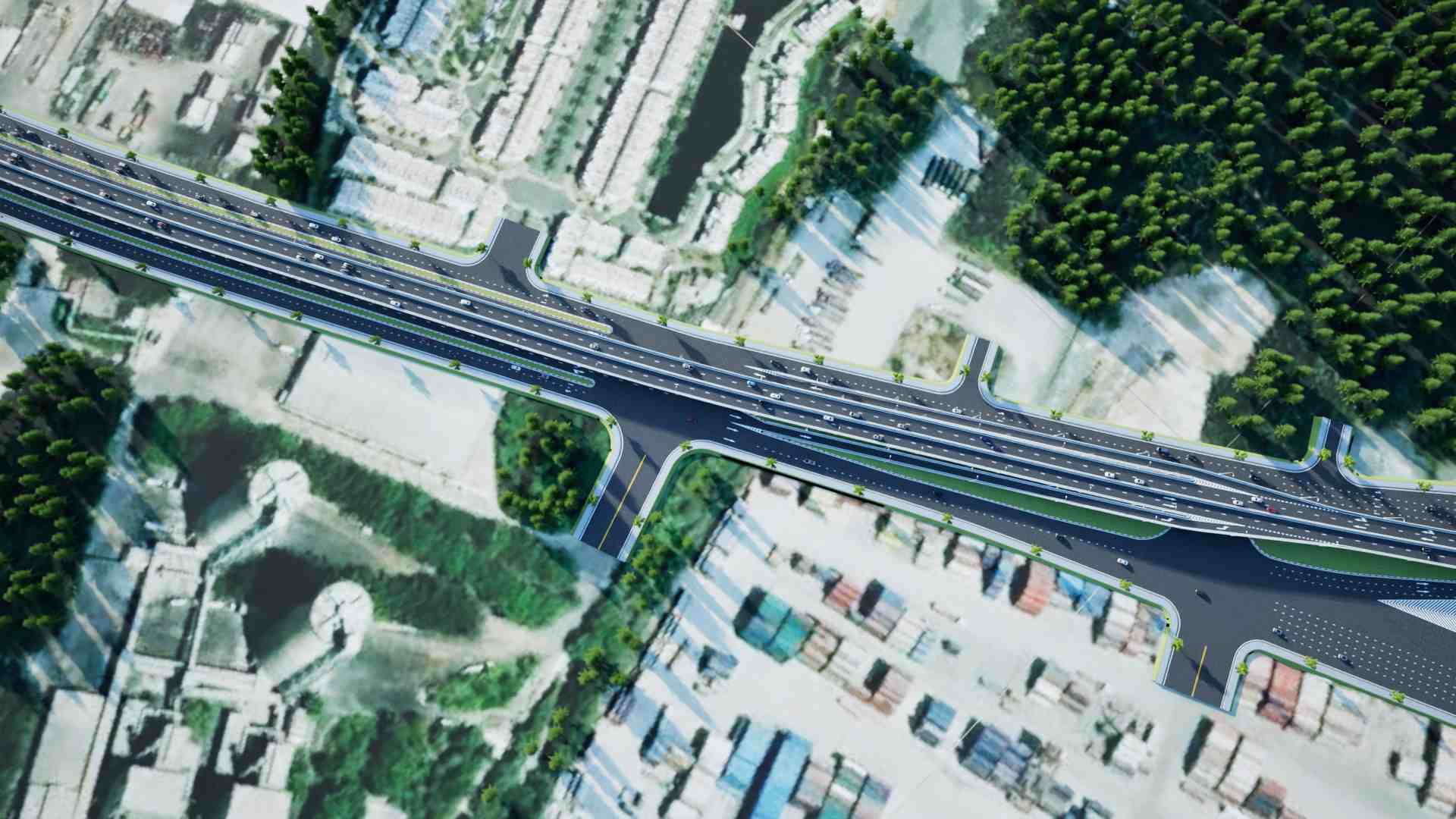 Phối cảnh đường trên cao 4 làn.